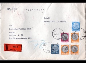 DR 1939, 6 Werte Hindenburg auf portorichtigem Ostmark Wert Brief v. Wien