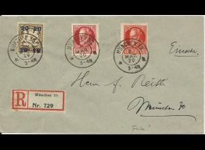 Bayern 1920, 96 a+b zus. m. 20 Pf. auf portorichtigem Reko Orts Brief. #2772