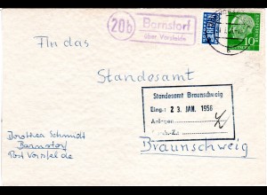 BRD 1956, Landpoststpl. 20b BARNSTORF über Vorsfelde auf Karte m. 10 Pf.