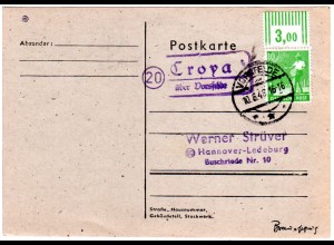 1948, Landpoststpl. 20 CRAYA über Vorsfelde auf Karte m. 10 Pf. 