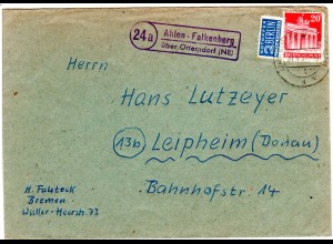 BRD 1951, Landpoststpl. 24a AHLEN-FALKENBERG über Otterndorf auf Brief m. 20 Pf.