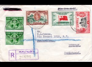 Tonga 1960, 5 Marken auf Einschreiben Brief n. Uruguay.