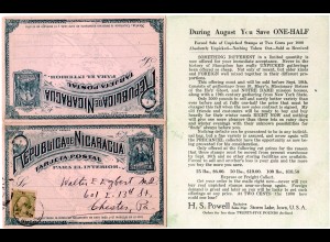 Nicaragua, 2 C. Doppelkarte in Werbeverwendung v. Strom Lake m. USA 1 Ct. 