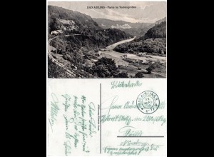 Bad Aibling, Teufelsgraben m. Eisenbahnzug, 1911 als Soldatenkarte gebr. sw-AK
