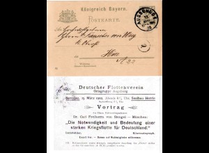 Bayern 1902, Pf. Ortskarte v. Augsburg m. rücks. Zudruck Dt. Flottenverein