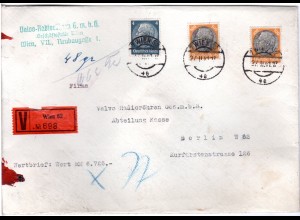 DR 1941, 4+2x100 Pf. auf portorichtigem Ostmark Wertbrief v. Wien n. Berlin