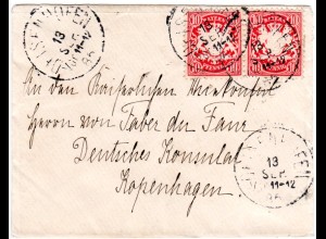 Bayern 1886, 2x10 Pf. auf kl. Auslandsbrief v. Deisenhofen n. Dänemark