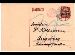 Bayern 1920, Porto Controle Augsburg 2 in rot auf 15 Pf. Karte v. Wolfratshausen