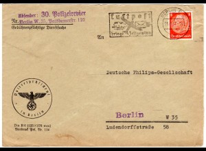 DR 1937, 8 Pf. m. POL Lochung auf Polizeipräsident Orts Brief v. Berlin