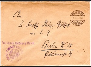 DR 1933, Frei durch Ablösung Reichsbahn Bahnhof Bischofswerda, Brief n. Berlin