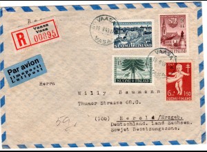Finnland 1949, 4 Marken auf Einschreiben Luftpost Brief v. Vaasa n. Deutschland
