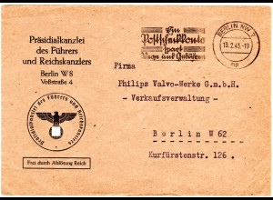 DR 1943, Frei durch Ablösung Reich auf Brief d. Präsidialkanzlei des Führers...