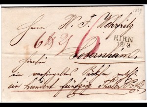Preussen 1839, Rheinland-L2 KIRN auf Wertpaket Brief n. Sobernheim.