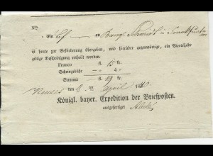 Bayern 1840, Neuses, Postschein m. hds. geänderter Jahreszahl. #582