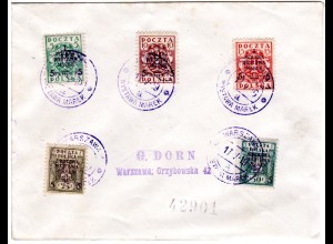 Polen 118-122 A, Brief m. 5 Werte Briefmarkenausstellung Poln. Weisses Kreuz kpl