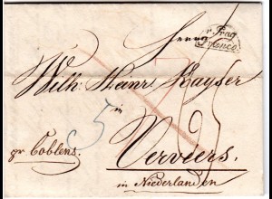 Österreich 1827, Segmentstpl. v. Prag Franco auf Brief n. Verviers Belgien