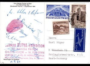 Pakistan 1964, Karte v. d. German Rupal Expedition m. Unterschriften 