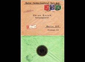 DR 1924, 20 Pf. m. perfin +10+15 Pf. auf Orts-Einschreiben Brief v. Berlin