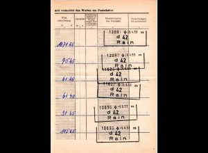 BRD 1953, Postanweisungs-R3 RAIN mehrfach auf Postformular