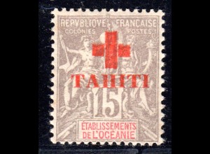 Französisch Ozeanien 43, ungebr. 15 C. m. TAHITI Rot Kreuz Überdruck