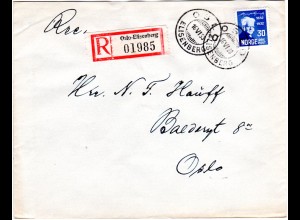 Norwegen 1933, EF 30 öre Björnson auf Orts-Einschreiben Brief v. Oslo