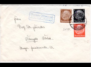 DR 1936, Landpoststpl. BERNAU-ALTENROND über St. Blasien auf Brief m. 1+8+3 Pf.