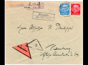 DR 1938, Landpost Stpl. OSMÜNDE über Halle auf Nachnahme-Brief m. 12+20 Pf.