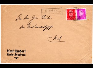 DR 1933, Landpost Stpl. KISDORF über Ulzburg (Holstein) auf Brief m. 10+15 Pf.