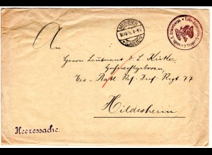 DR 1916, portofreier Heeressache Brief v. Münster (Lager) n. Hildesheim