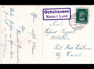 DR 1928, Landpoststpl. OCHSHAUSEN Kassel Land auf Karte m. 8 Pf