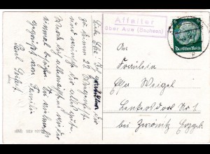 DR 1934, Landpost Stpl. AFFALTER über Aue auf Karte m. 6 Pfg. 