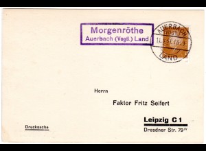 DR 1931, Landpost Stpl. MORGENRÖTHE Auerbach Land auf Karte m. 3 Pf.