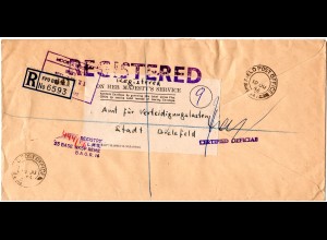 GB 1956, FPO 841, registered letter to a german defense office in Bielefeld