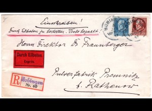 Bayern 1917, 20+50 Pf. auf Express Brief m. eingestempeltem R-Zettel v. Bobingen