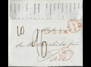 NL 5.4.1842, Porto Brief m. gerduckten Wechselkursen v. Amsterdam n. Frankreich 