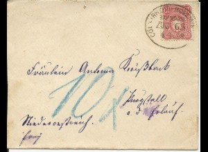 DR 1888, 10 Pf. auf Porto Brief m. Bahnpost Köln Holzminden n. Nieder Österreich