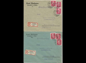DR 1929, Schalkau Kr. Sonneberg, 2 Einschreiben Brief m. versch. Reko-Zetteln.