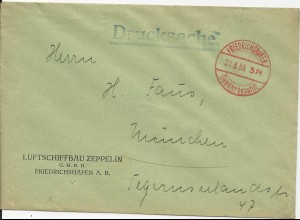 DR 1935, Zeppelin Brief Umschlag m. Friedrichshafen Gebühr bezahlt Stpl.