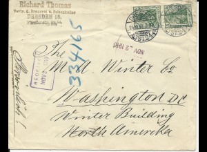DR 1910, Dresden, Brauerei Brief m. ermäßigtem Porto (sog. direkter Weg) n. USA