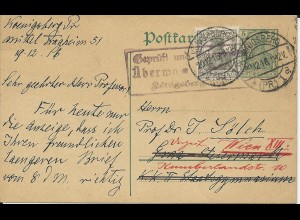DR 1916, Ganzsache m. Zustzfrankatur v. Königsberg n. Österreich. Zensur.