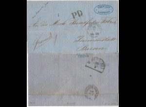 Hamburg 1865, Brief über Bahnpost Cöln u. Belgien n. Immenstadt, Bayern!