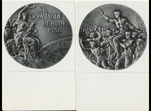 Olympiade Berlin 1936, Madaille Vorder- u. Rückseite, 2 Sammelbilder. #S386