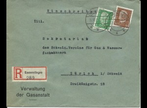 DR 1931, 5+50 Pf. auf Einschreiben Brief v. Emmendingen i.d. Schweiz