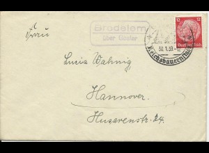DR 1939, Bredelem über Goslar, Landpost Stempel auf Brief m. 12 Pf.