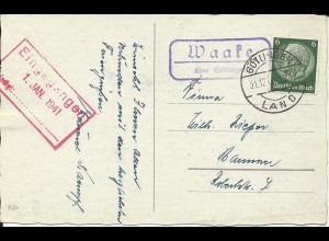 DR 1940, Waake über Göttingen, Landpost Stempel auf Neujahr AK m. 6 Pf.