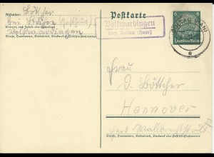 DR 1938, Volkwardingen über Soltau (Hnvr), Landpost Stempel auf 6 Pf. Ganzsache