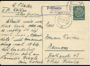DR 1938, Rethen über Gifhorn, Landpost Stempel auf 6 Pf. Ganzsache