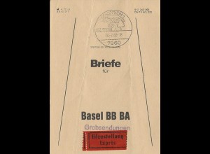 BRD 1986, Brief Bund Fahne f. Eilboten Grobsendungen v. Schopfheim i.d. Schweiz 