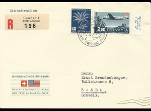 Schweiz 1947, Erstflug Genf - New York, Einschreiben Brief 