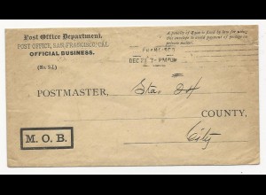 USA 1900, San Francisco PO Official Bussiness cover, local usage.